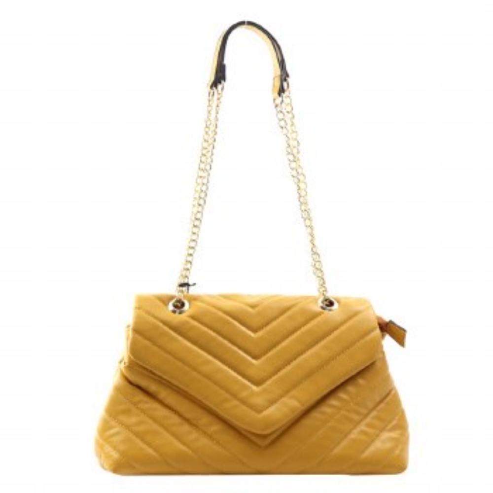 NEW Fall Collection - Mustard Yellow Shoulder Handbag - Gold Toned Chain Straps - Picture 2 of 7